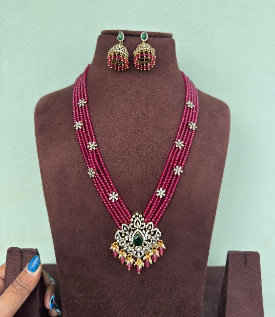 Medium size beads diamond star necklace with cute jhumkas