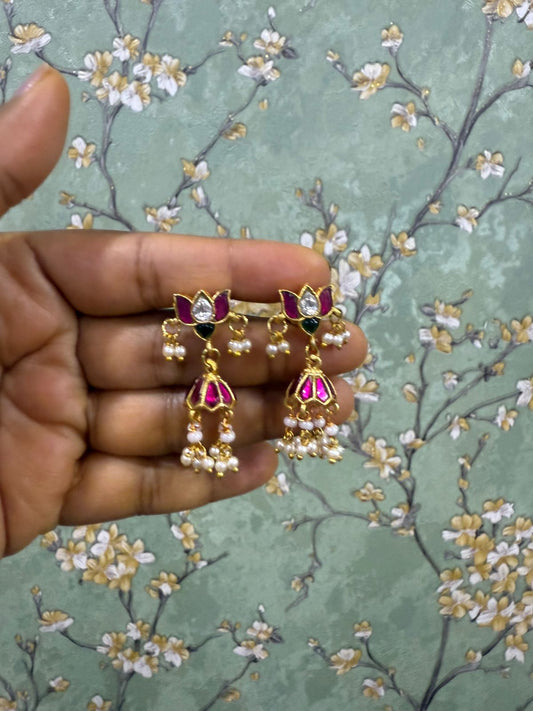 Lotus real kundan chitti earrings