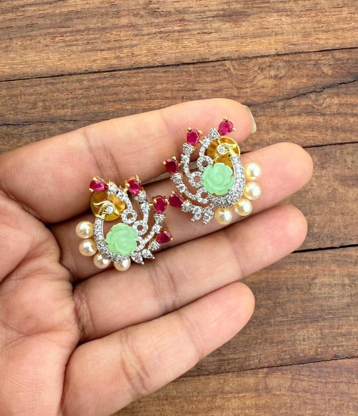 Peacock rose sparkle pearl earrings