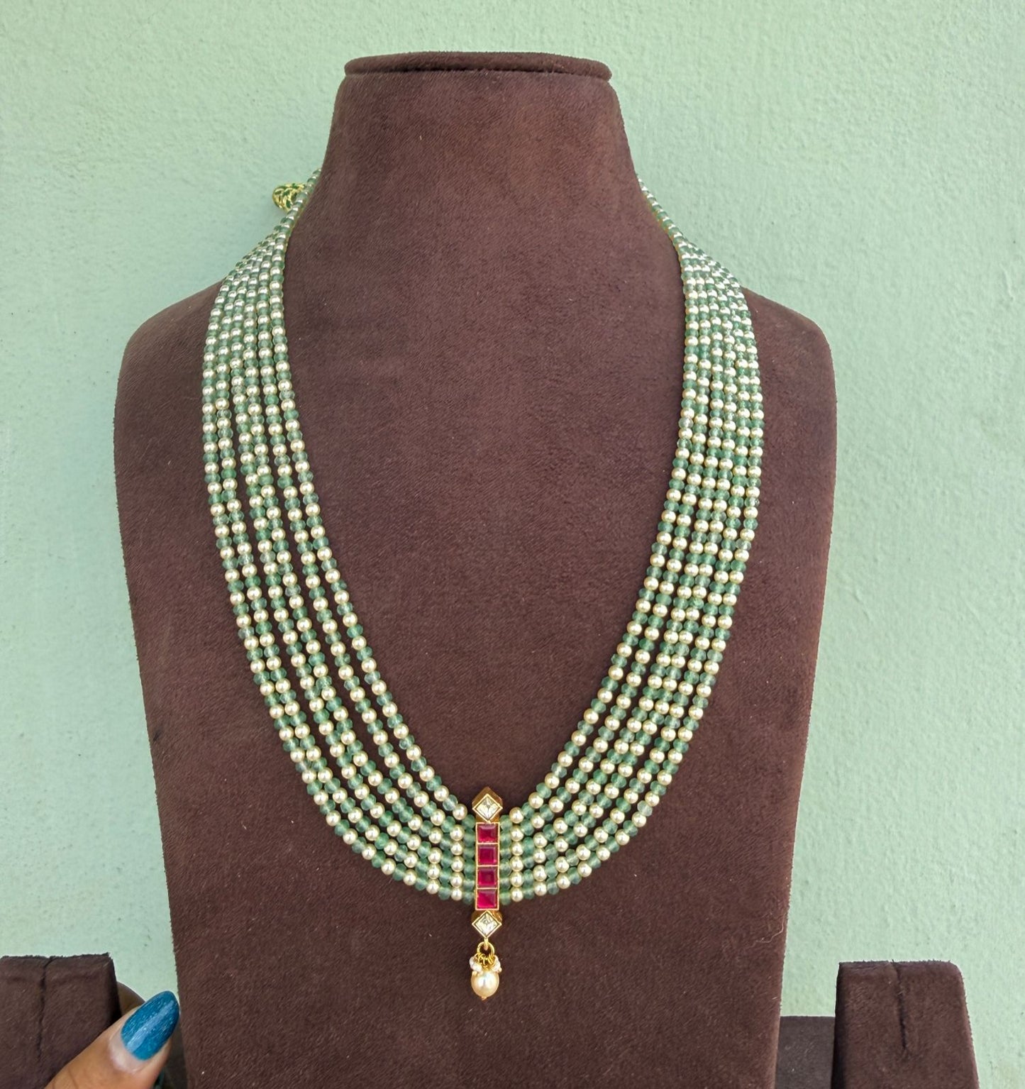 Six layered six real kundan crystal beads mala or necklace