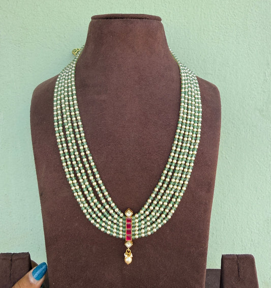 Six layered six real kundan crystal beads mala or necklace