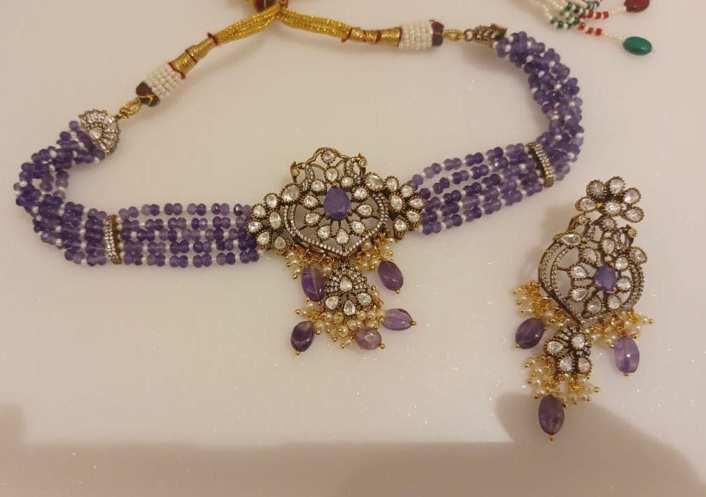 Stylish victorian peacock locket with hanging chandbalis choker