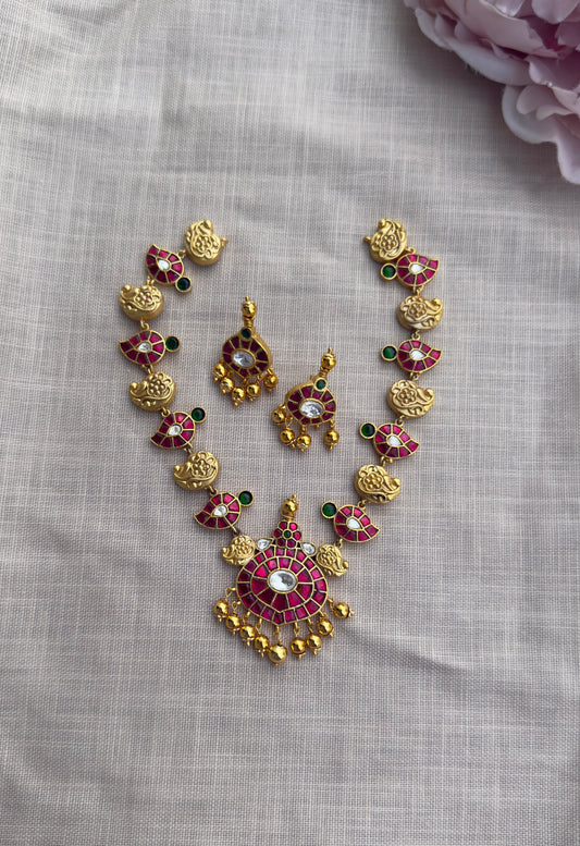 Traditional Ruby real kundan Kundan Temple Necklace with earrings