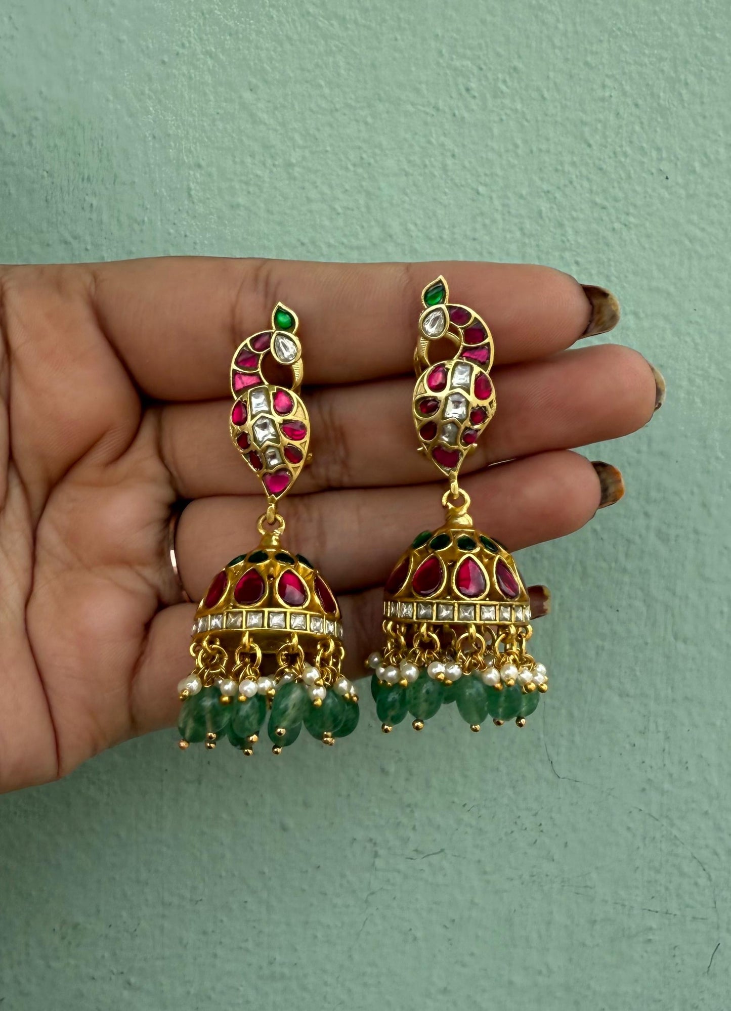 Peacock real kundan jhumkas 8