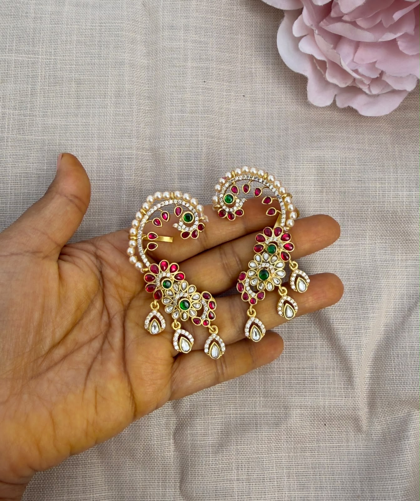 Real kundan gold look a like flower earcuffs