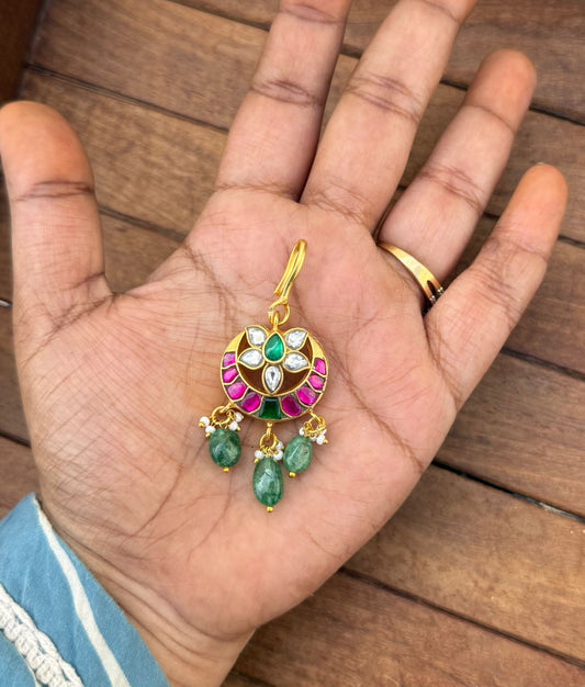 Chandbali lotus real kundan small mangteeka