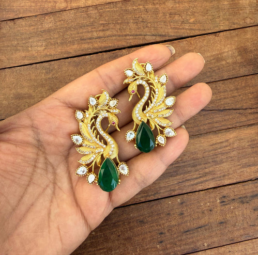 Antique statement peacock moissanite stud hangings