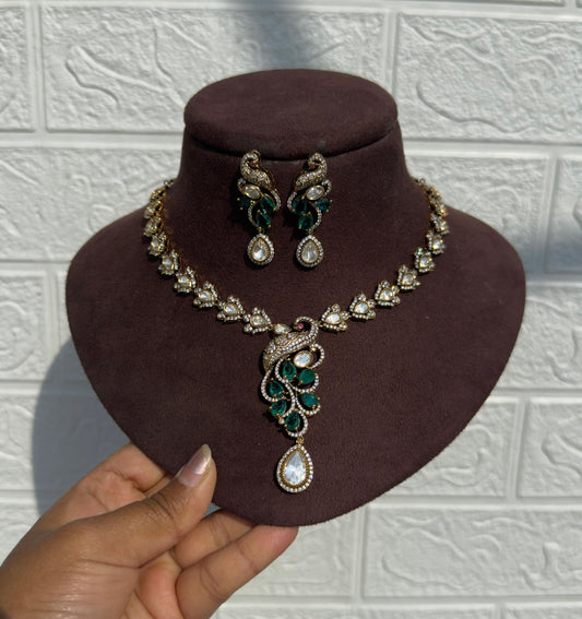 Peacock moissanite designer victorian necklace with earrings