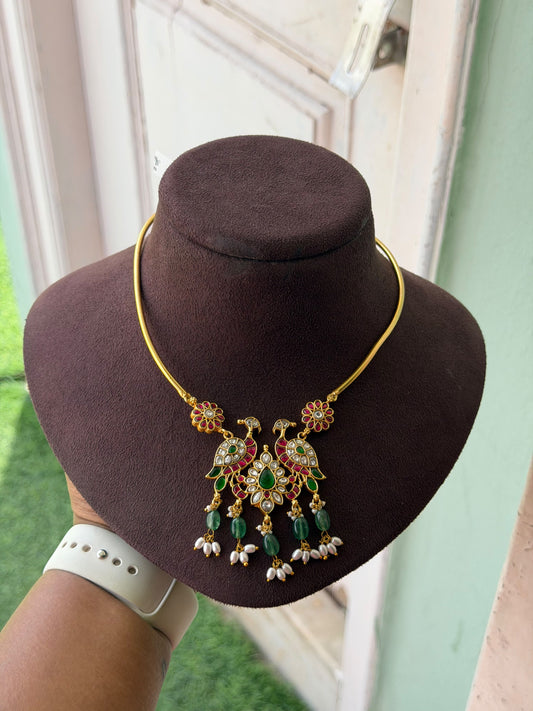 Dual Peacock real kundan kante Necklace