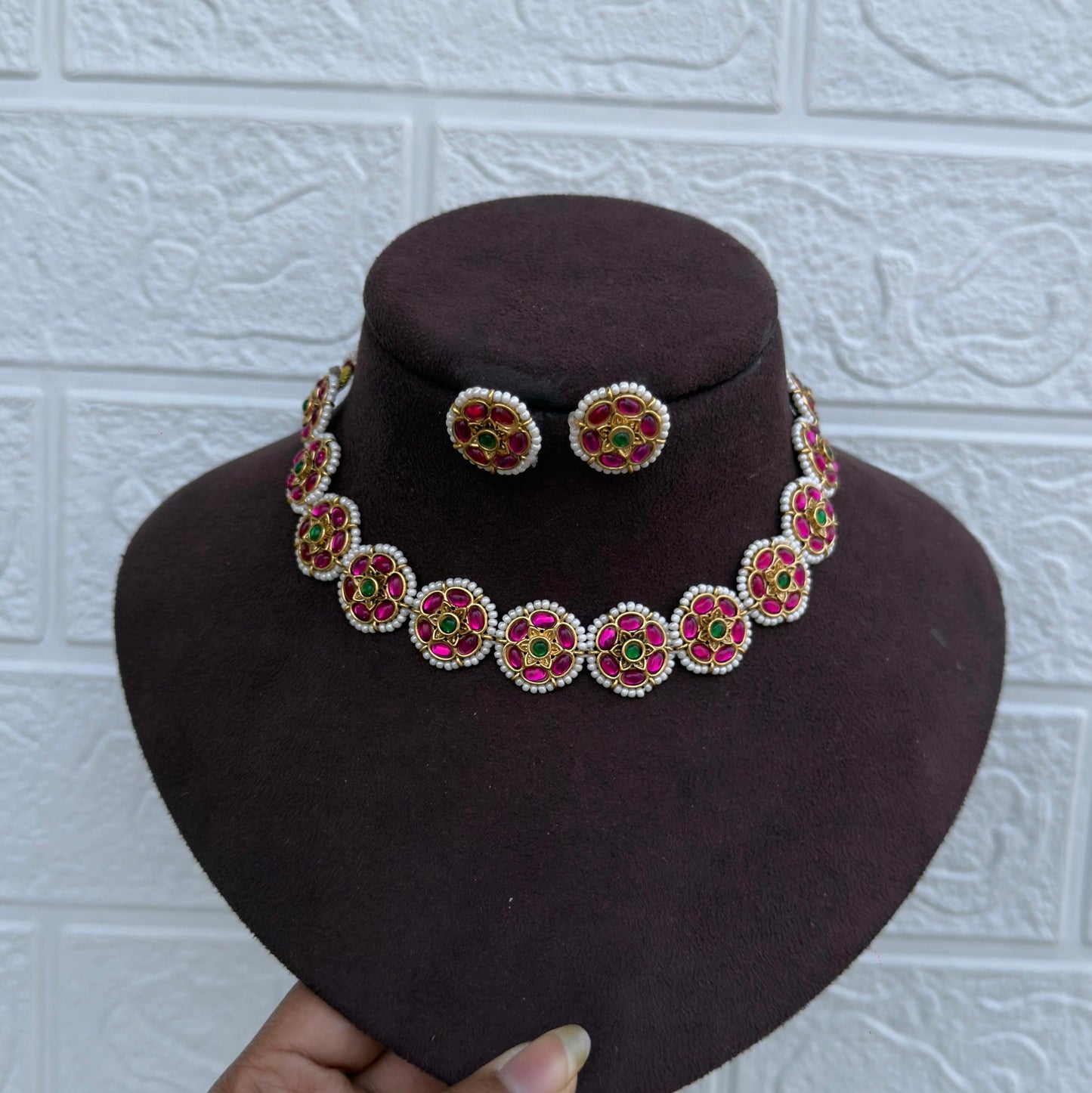 2 in 1 Full of flower real kundan trending necklace with studs