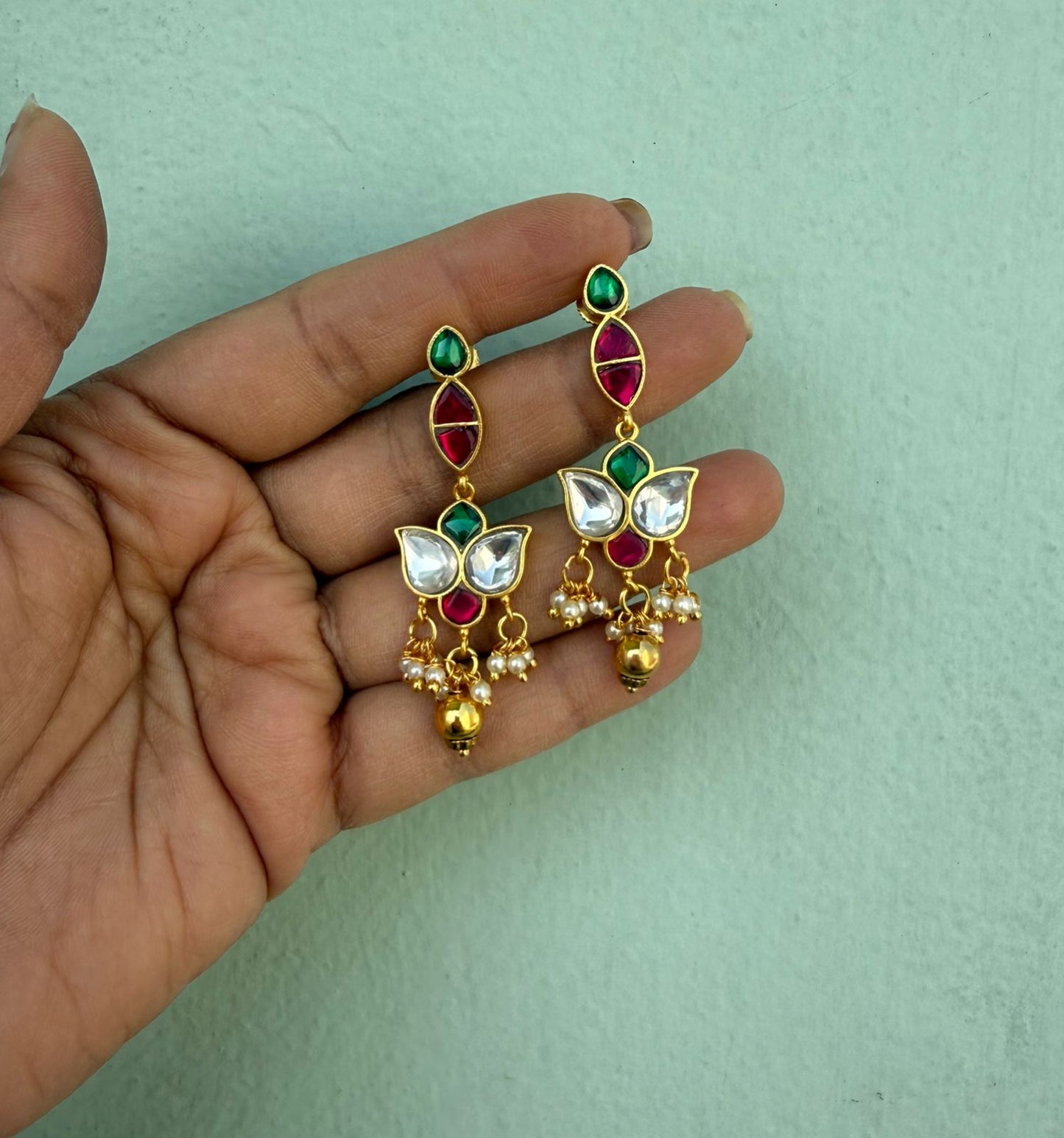 Simple real kundan mango style earrings