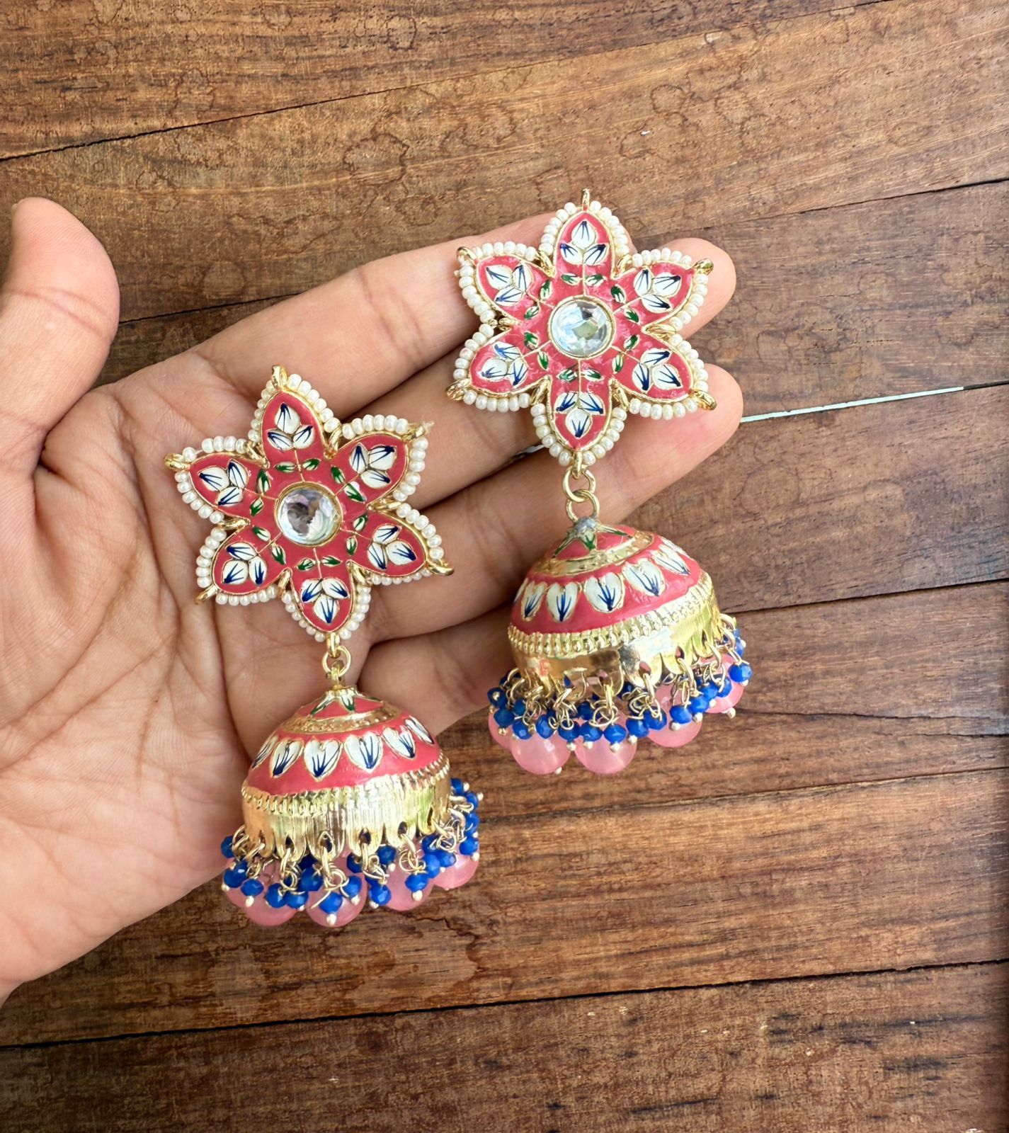 Star flower meenakari jhumkas