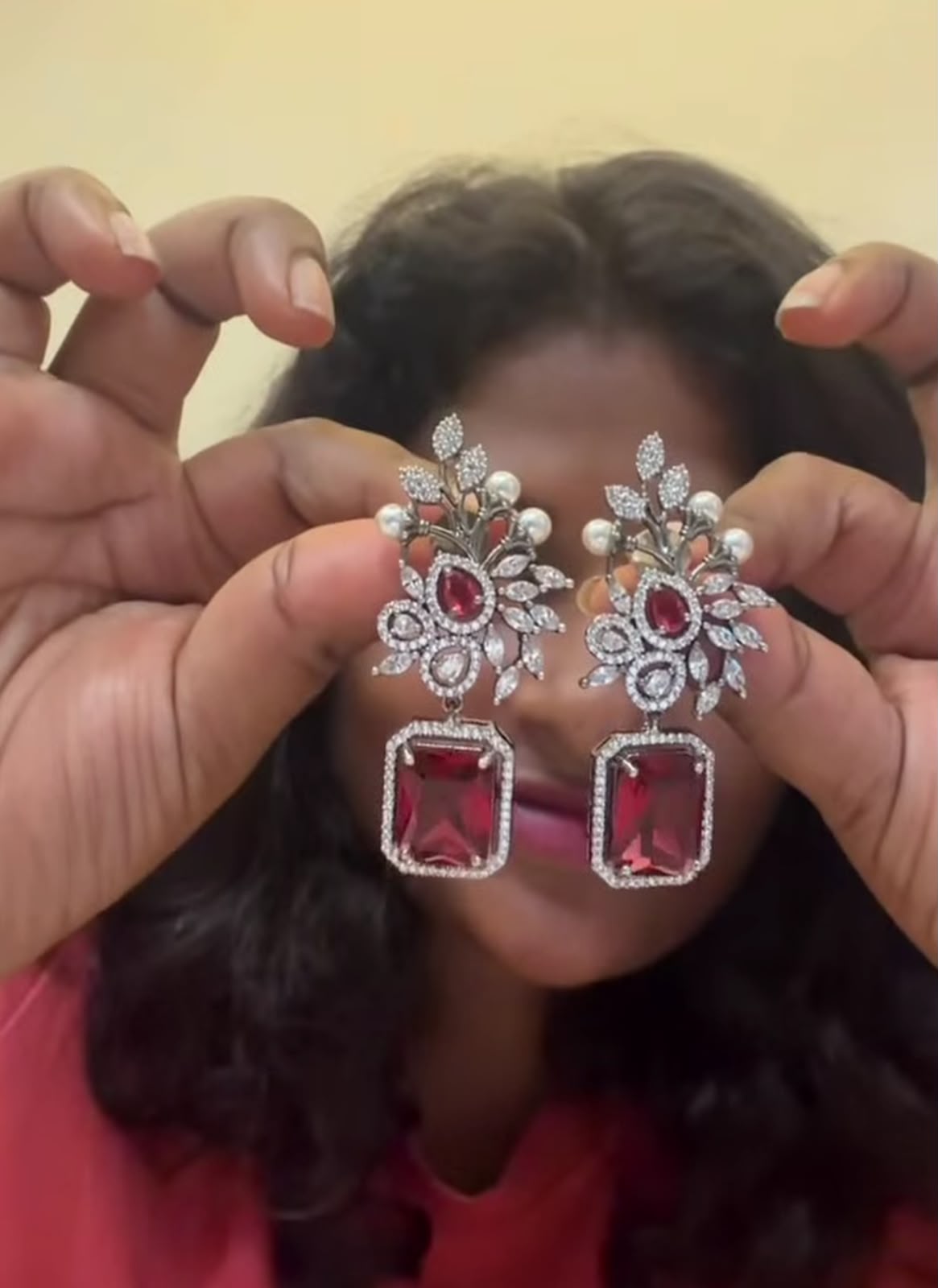 Statement doublet stone Ruby drop earrings