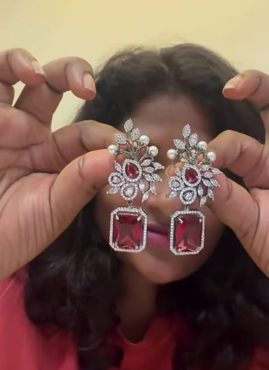 Statement doublet stone Ruby drop earrings