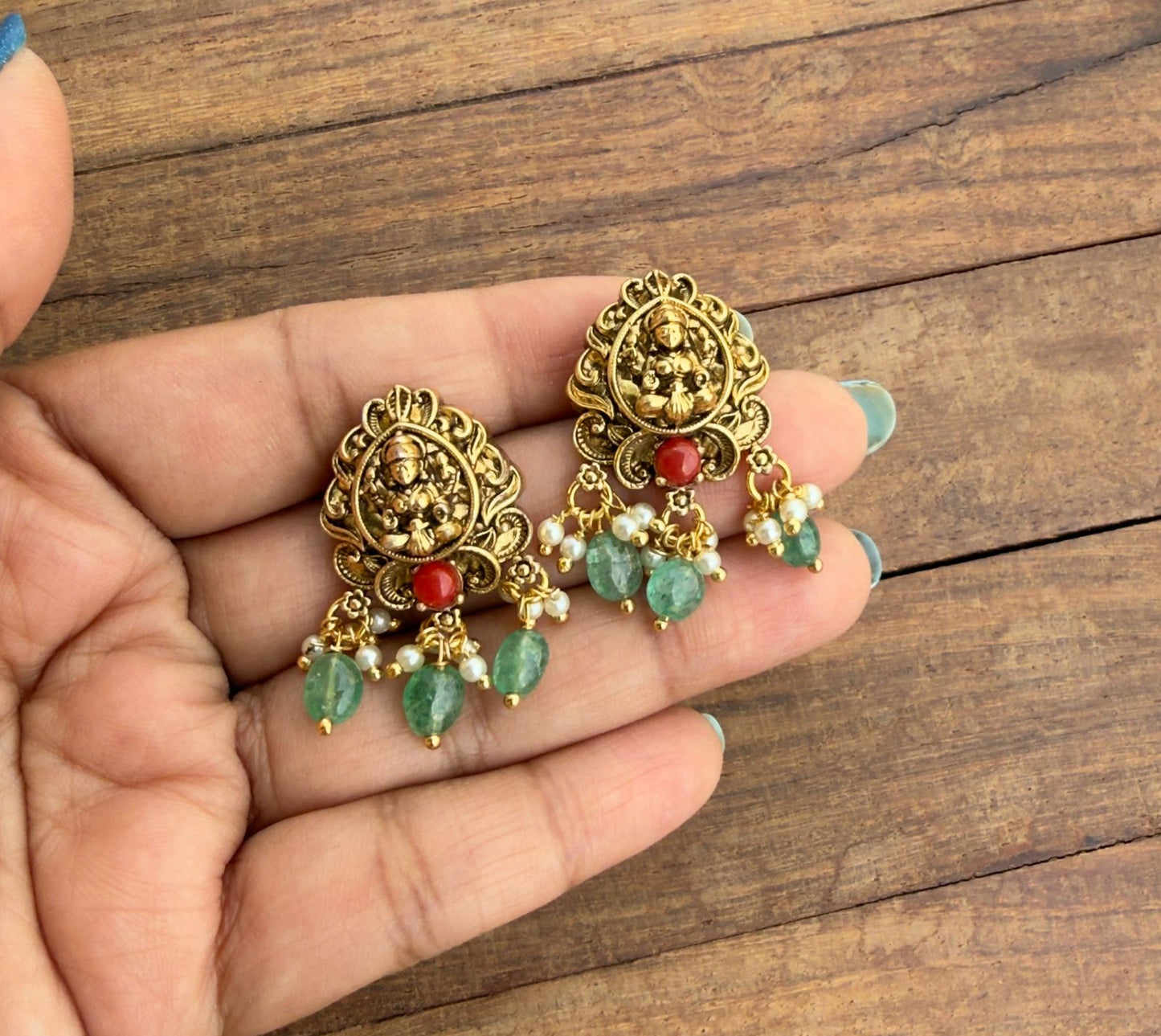 Lashmi devi pearl shape antique studs 5