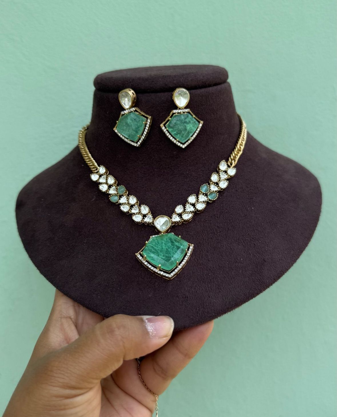 Stylish indowestern doublet stone moissanite necklace