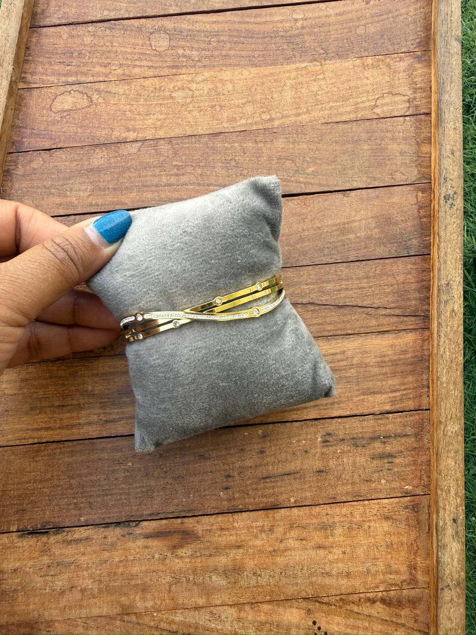 Cross two line full stone stainless steel bracelet