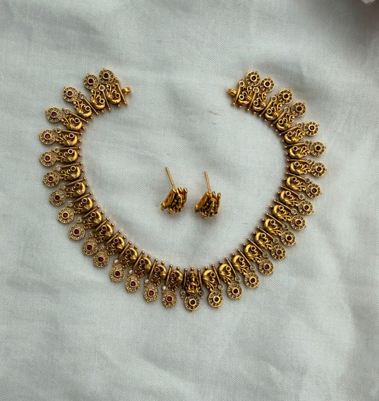 Full of peacock centre lakshmi devi necklace with studs