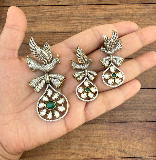 Moissanite designer parrot locket combo with earrings