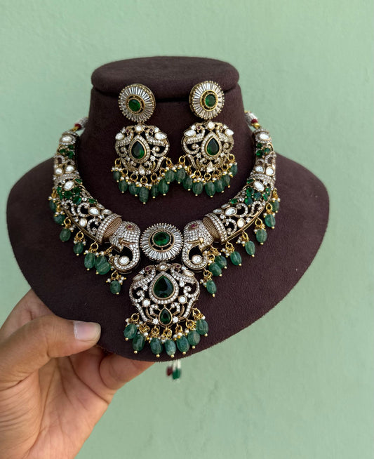 Designer elephant kante victorian necklace with heavy earrings