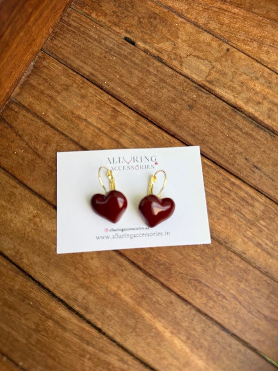 Red heart ceramic locket chain and earrings combo