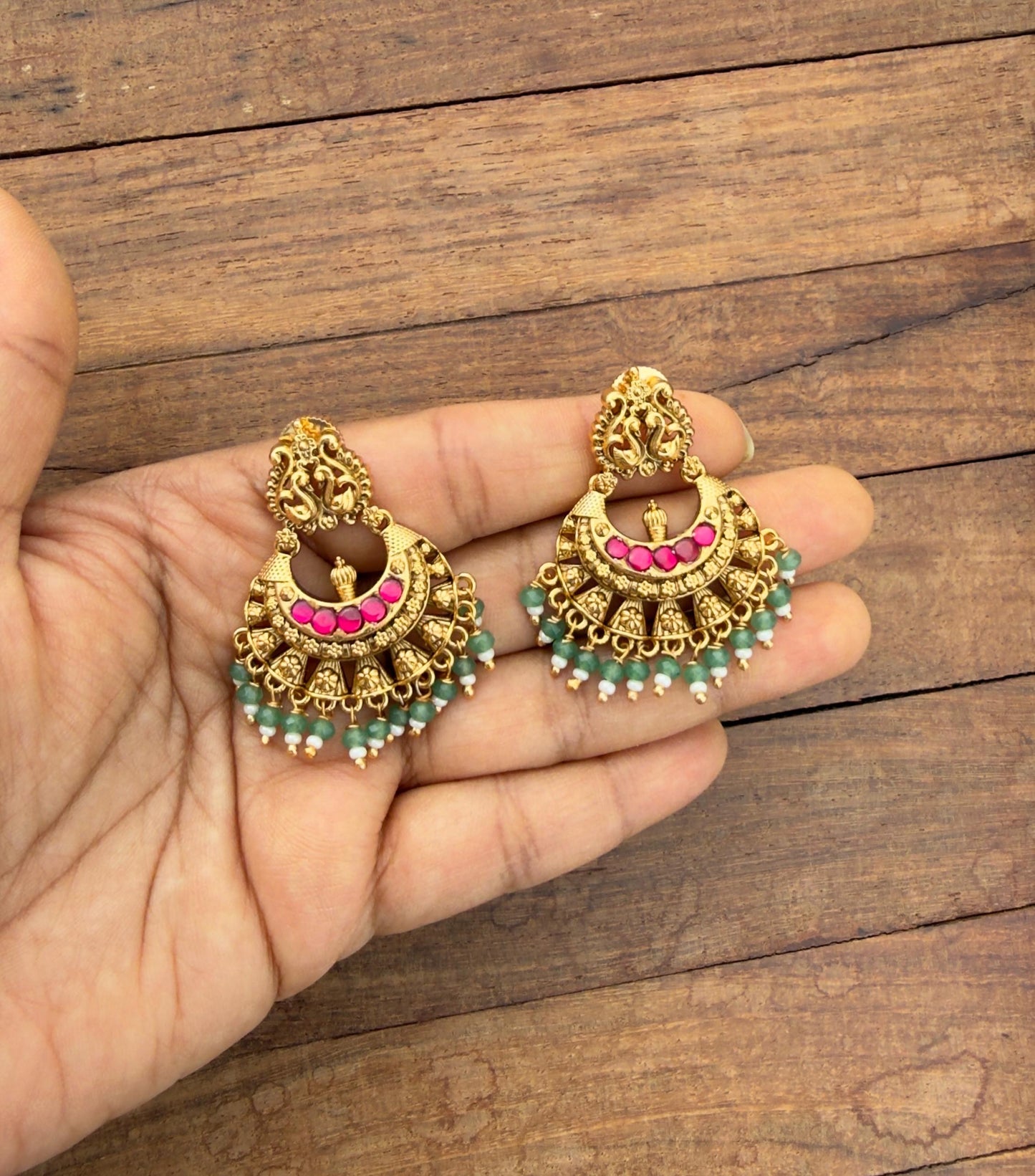 Dual swan five real kundan chandbalis