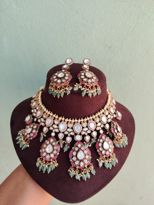 Heavy designer pearl real kundan moissanite necklace 6