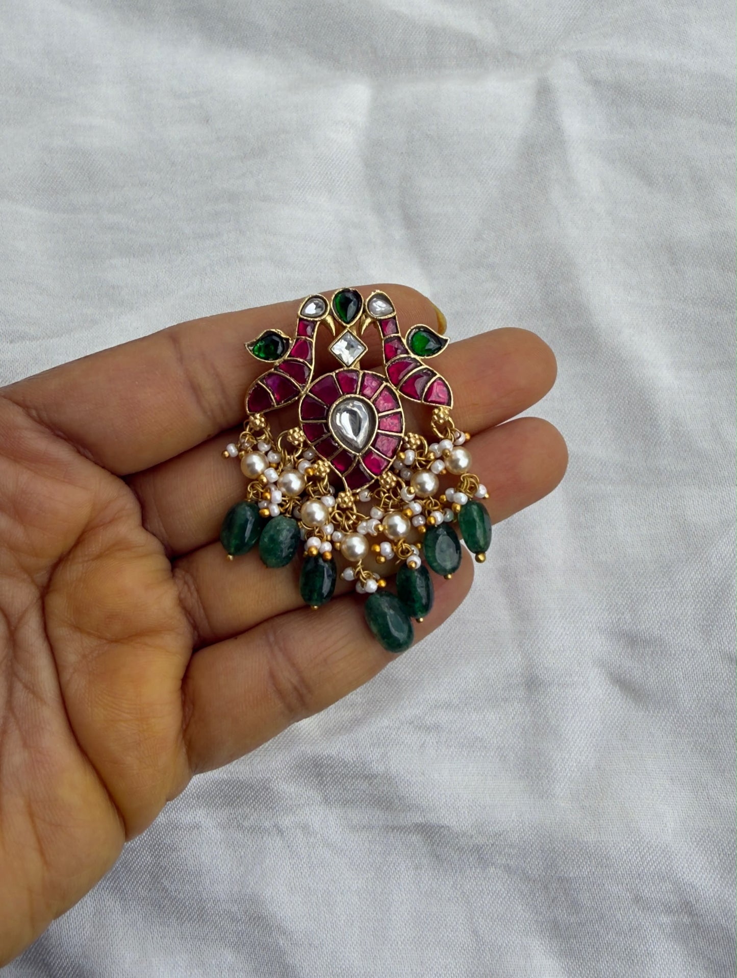 Dual peacock mango real kundan locket 5