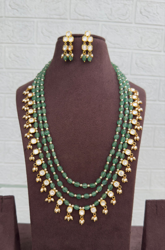 Royal look three layered polki necklace/Haram with earrings