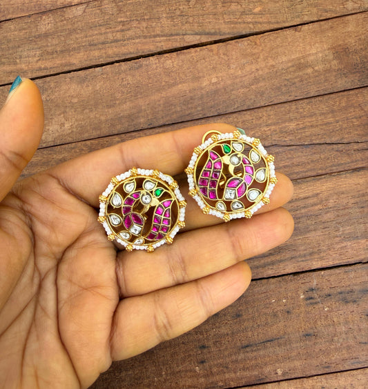 Royal peacock real kundan pearl studs