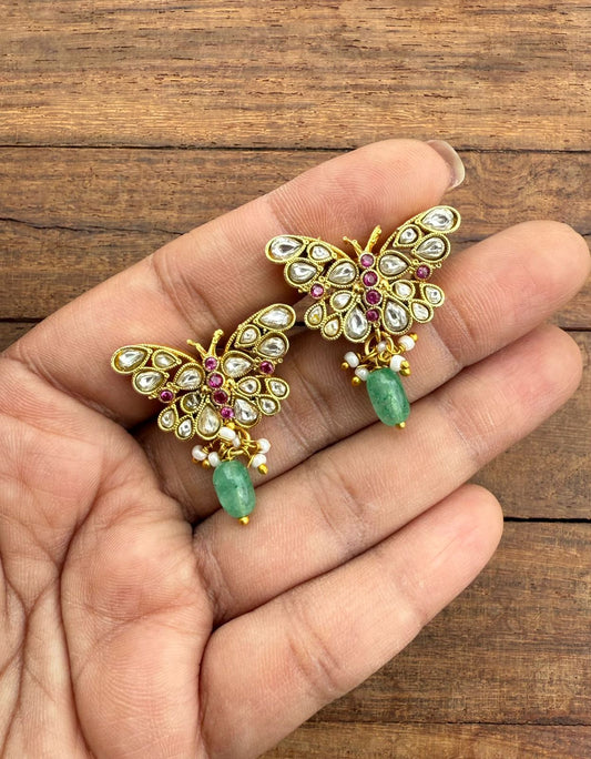 Full butterfly real Kundan studs