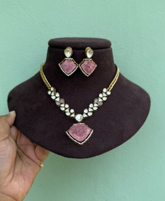 Stylish indowestern doublet stone moissanite necklace