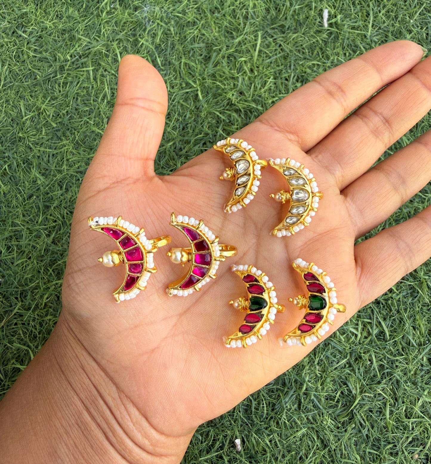 Real Kundan moon shape bugadi earrings