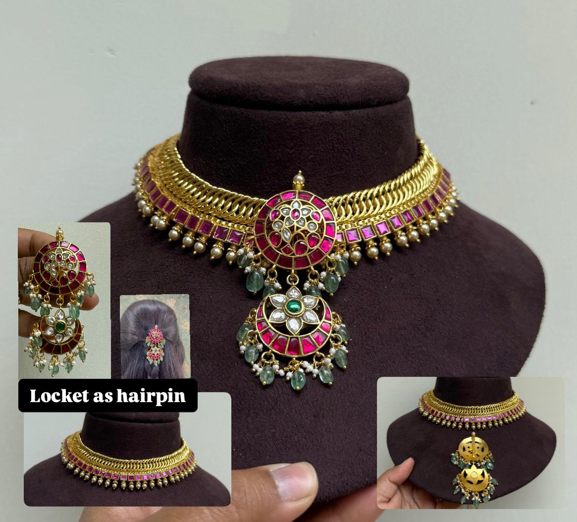 3 in 1 Detachable locket heavy real kundan jalebi necklace