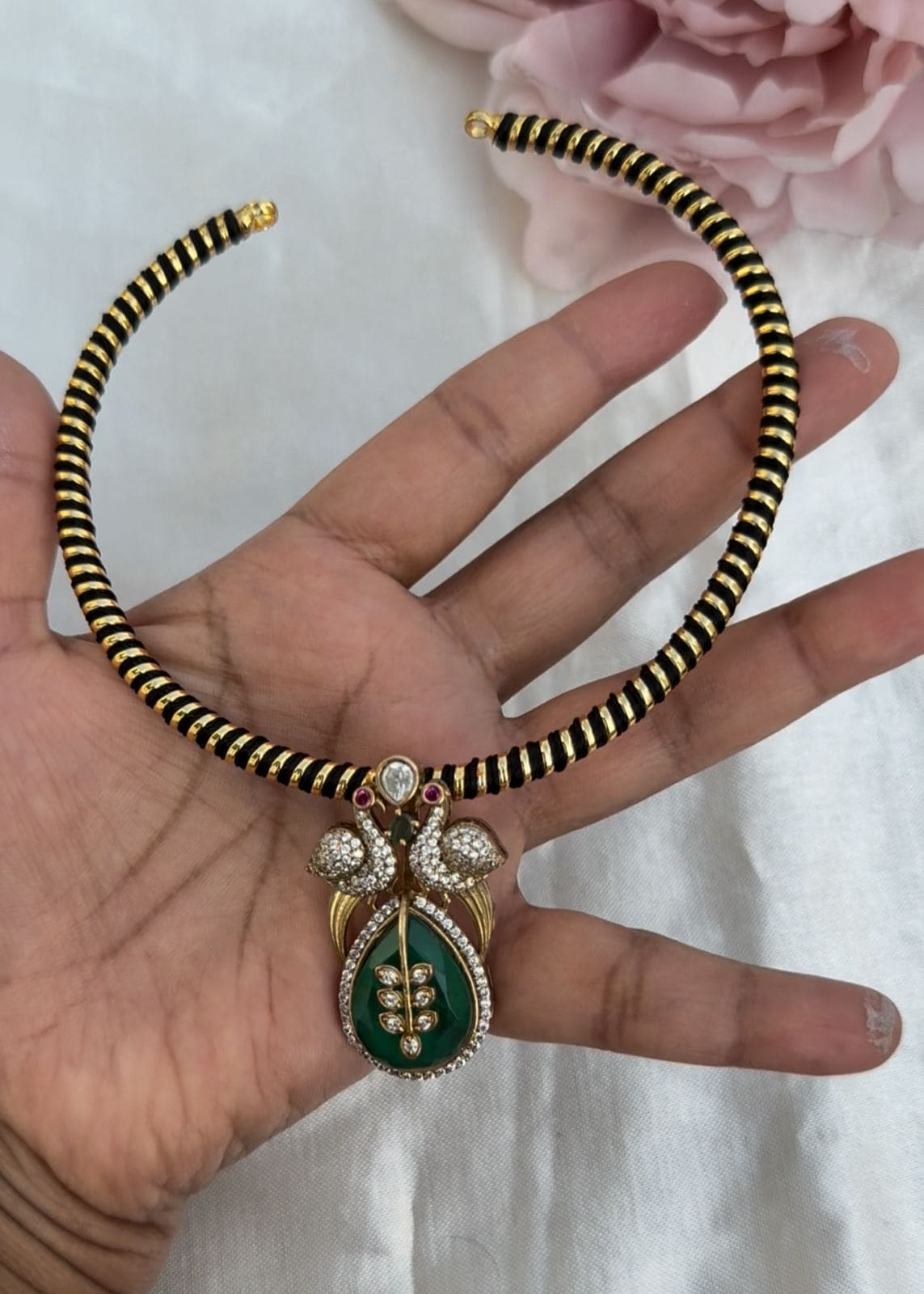 Dual Peacock victorian green locket w/o chain