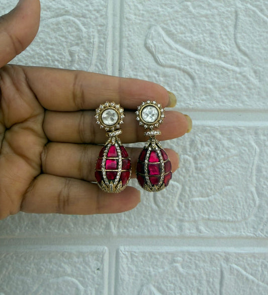 Designer oval real kundan indowestern earrings