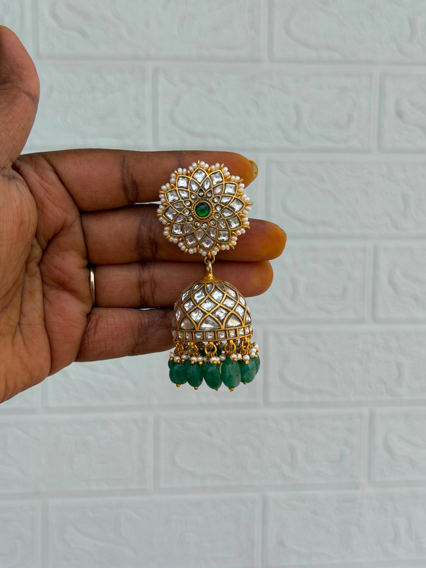 Maharani real kundan white jhumkas