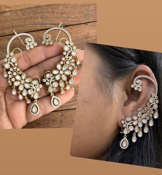 Moissanite flower indo western designer earcuffs