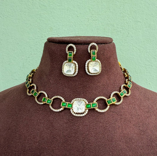Stylish indowestern square real kundan necklace