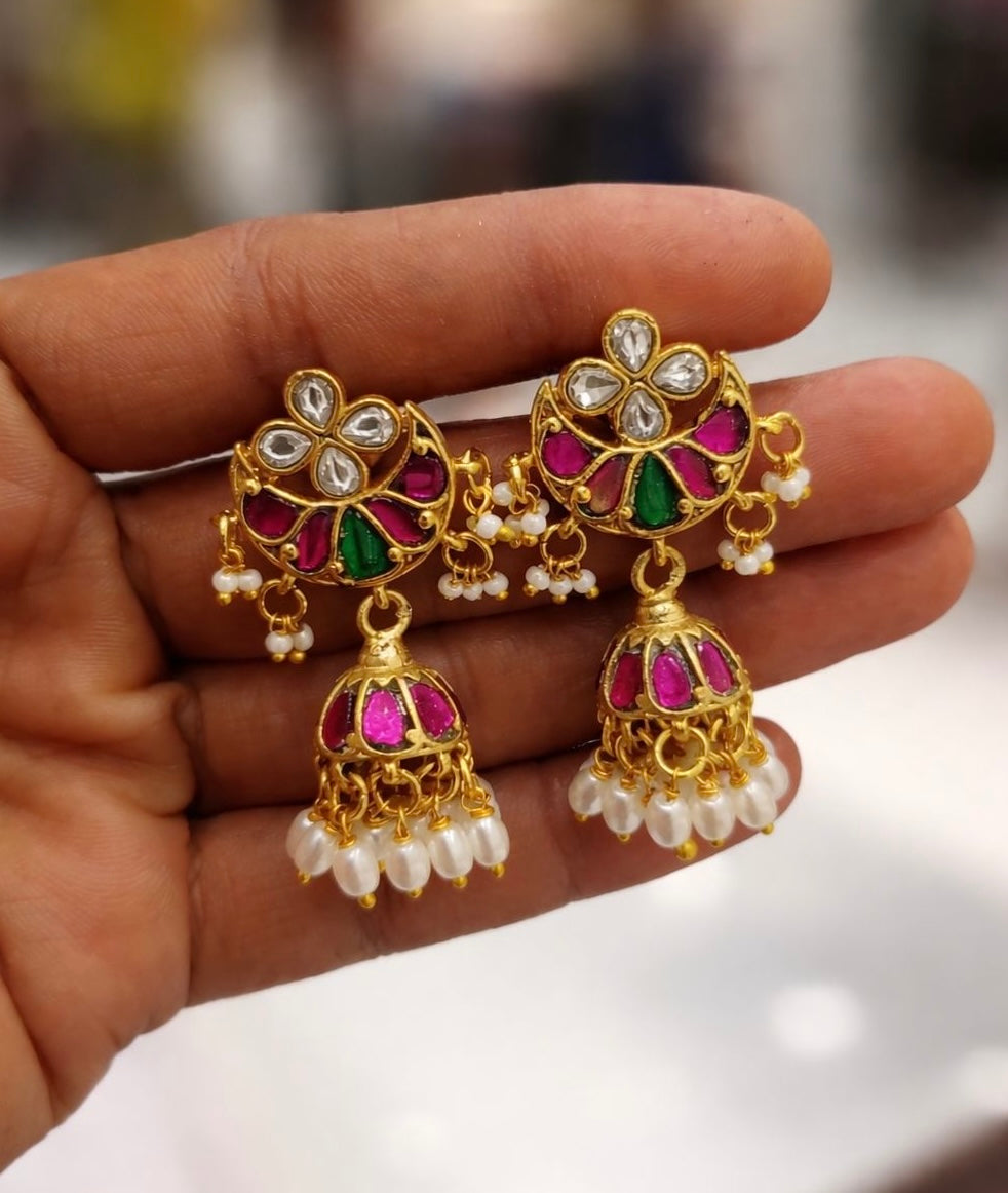 Affordable real kundan chandbali jhumkas 3