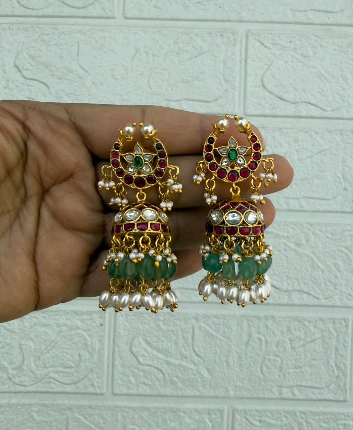 Chandbali flower real kundan beautiful jhumkas