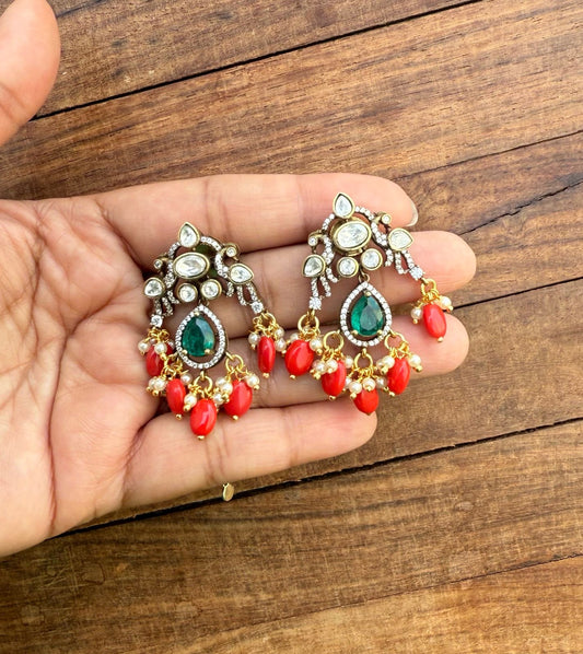 Dual peacock coral victorian chandbalis 5