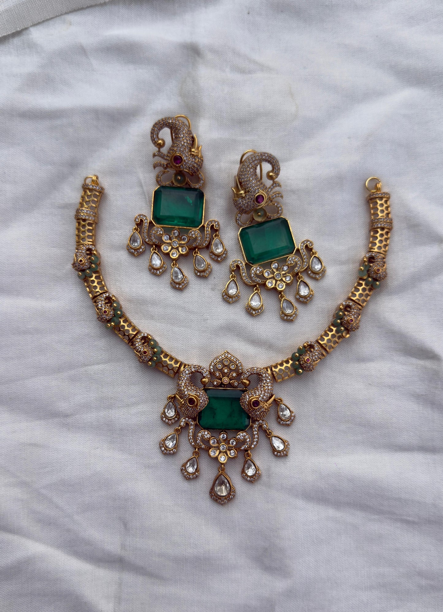 Royal elephant double stone kante necklace