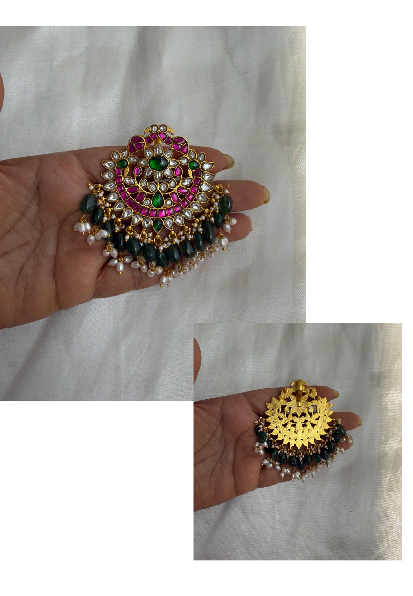 Dual peacock flower real kundan locket design5