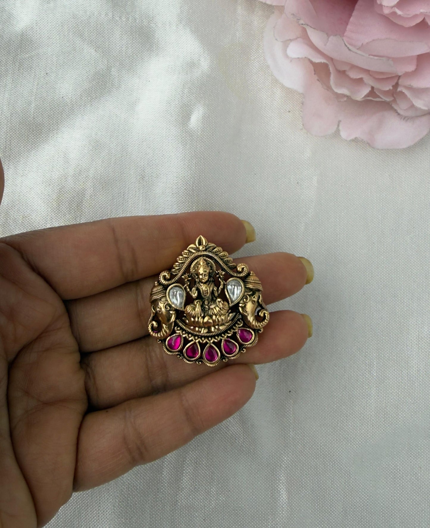 Real kundan lakshmi devi elephant locket