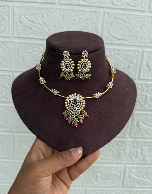 Diamond finish stylish kante necklace with earrings design2