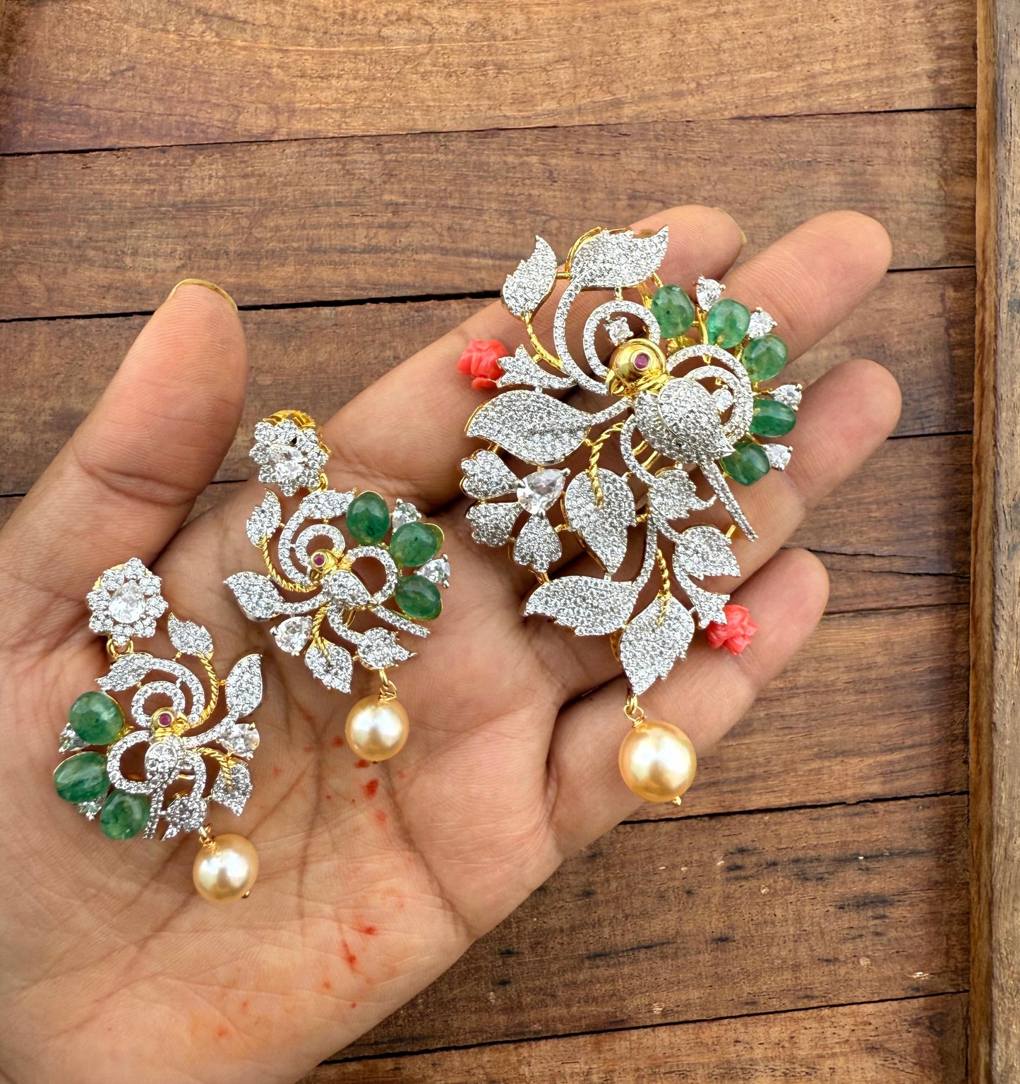 Parrot victorian locket combo with semi precious stones