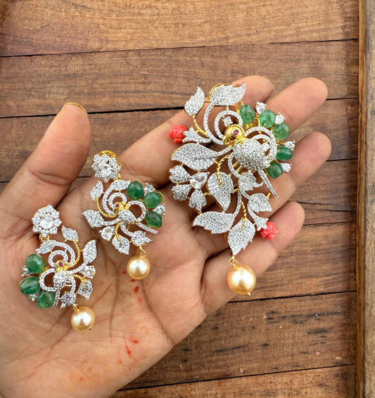 Parrot victorian locket combo with semi precious stones