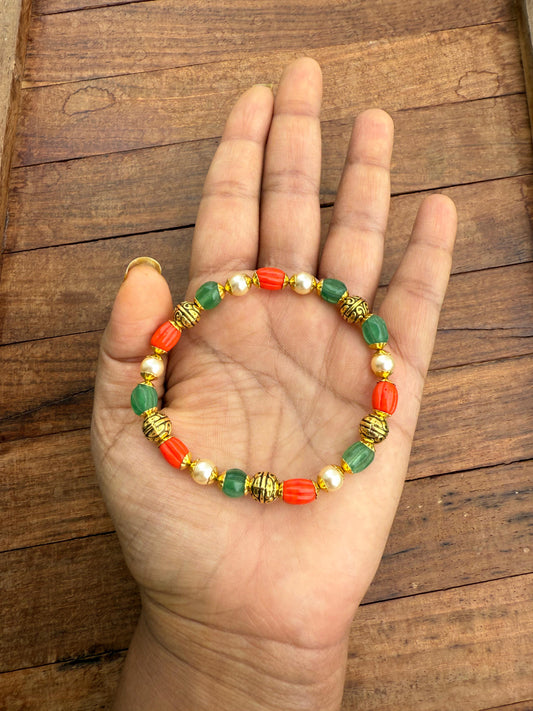 Coral monalisa green beads antique pearl adjustable bracelet