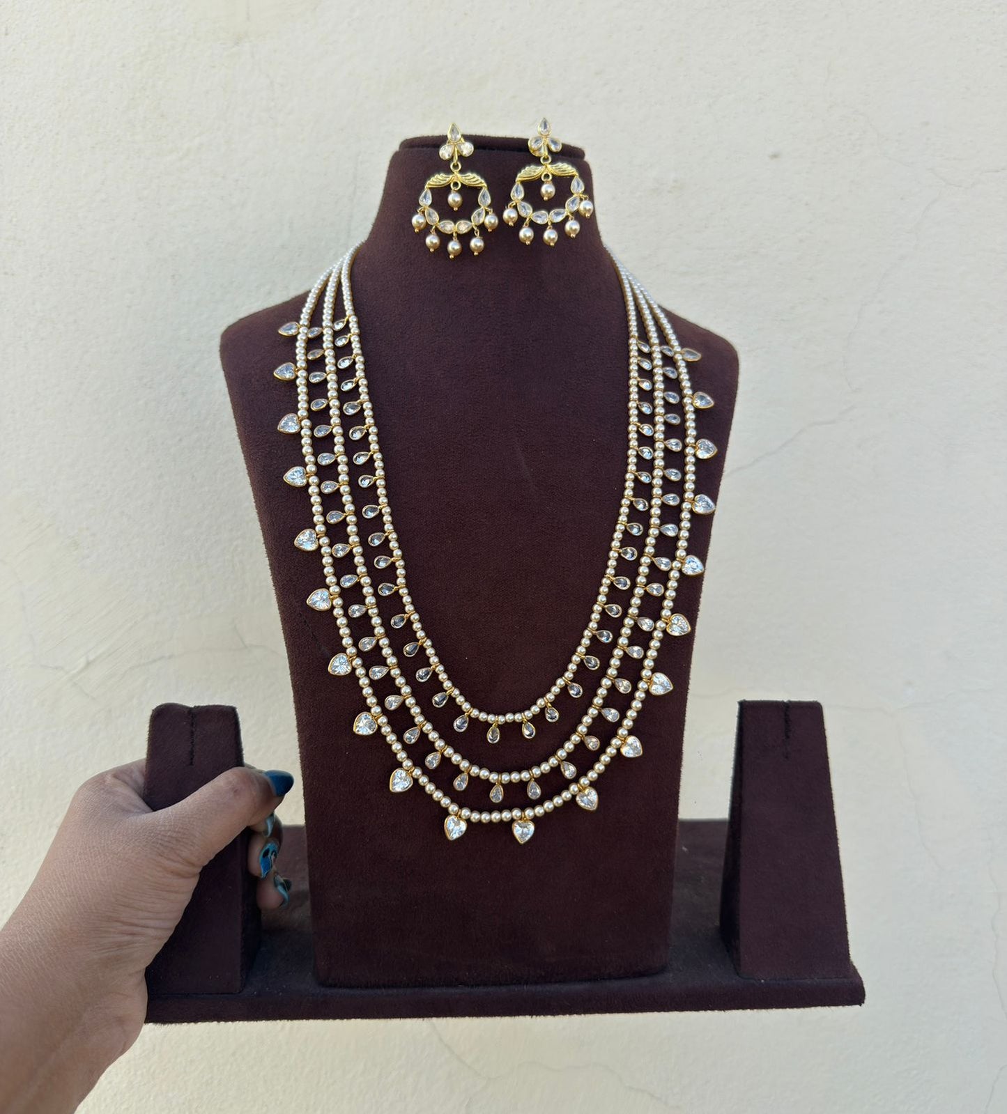 Three layered swaroski pearl heart mala